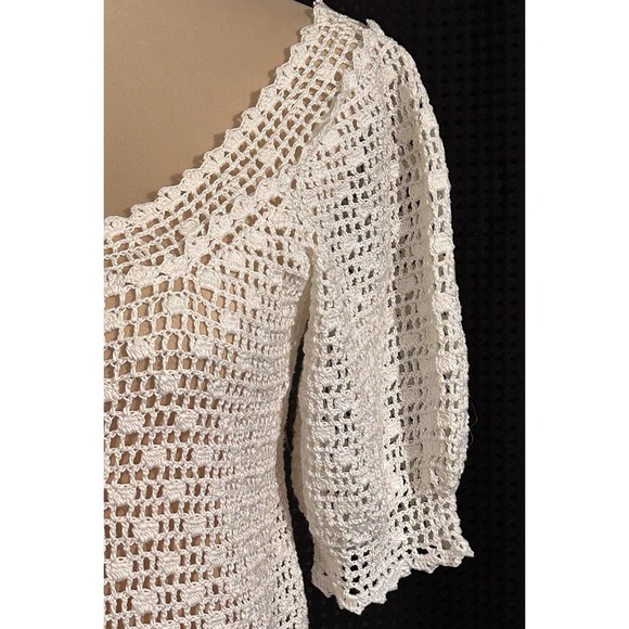 Vintage Cream Handmade Crocheted 2 Piece Top Skirt Dress STUNNING OOAK - Picture 5 of 13